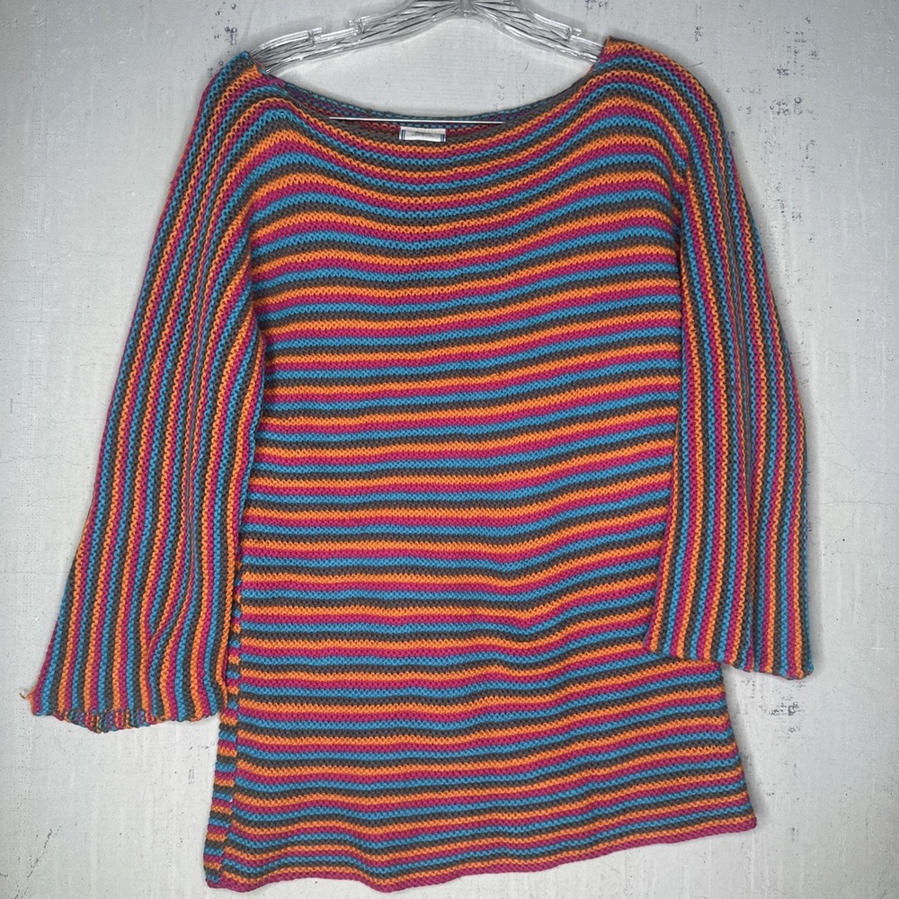 Vintage Girls Casual Wear Vibrant Multi-Color Striped Knit Sweater | Tag Sz: S